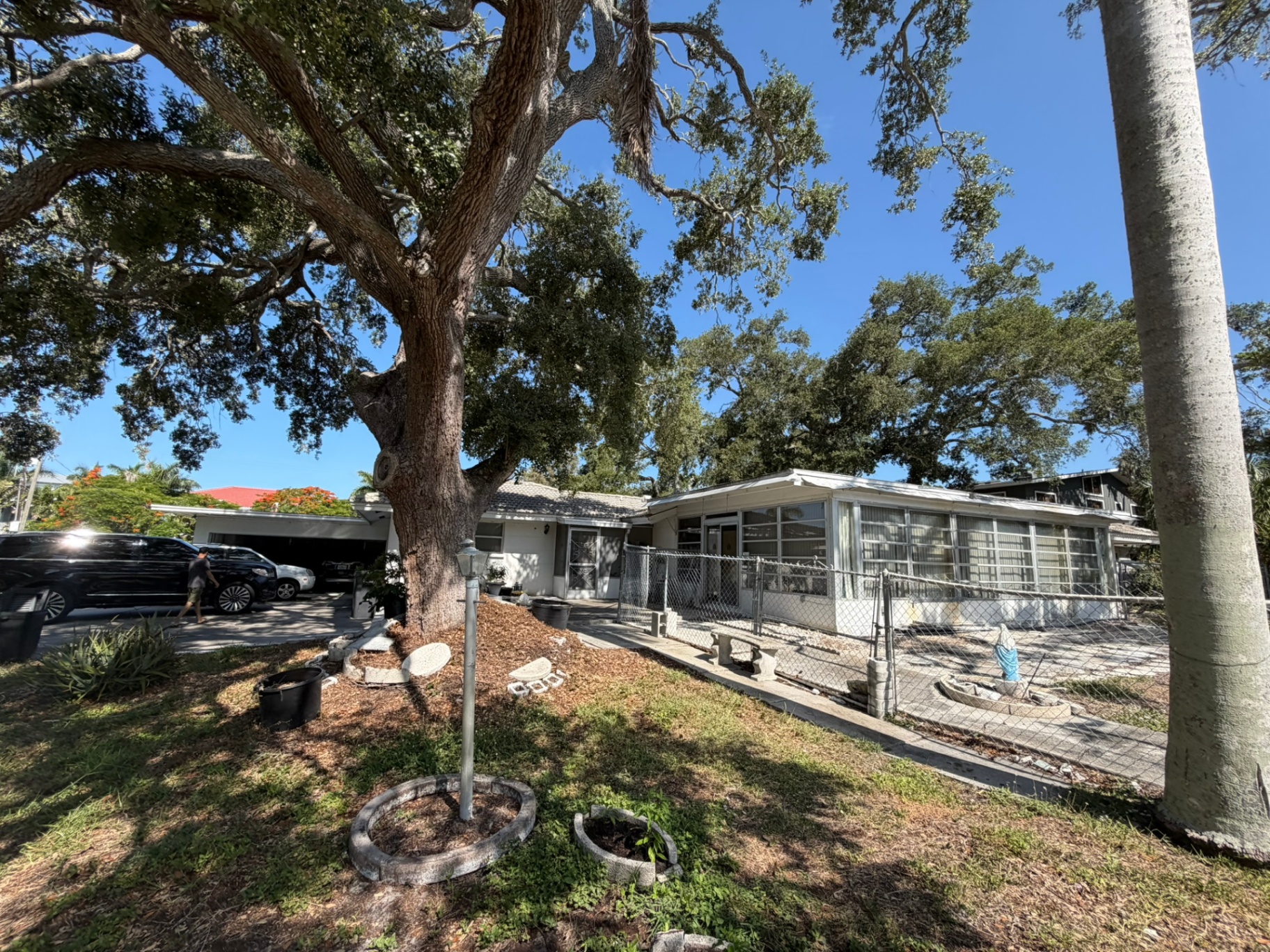Front yard under the oak canopy โ Palma Sola off-market listing photo 41